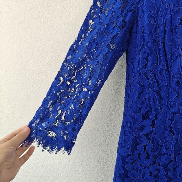 ELIZA J NWOT Cobalt Blue Sheer Lace Ruffle Peplum 3/4 Sleeve Cocktail Dress Sz 6 - Picture 9 of 14